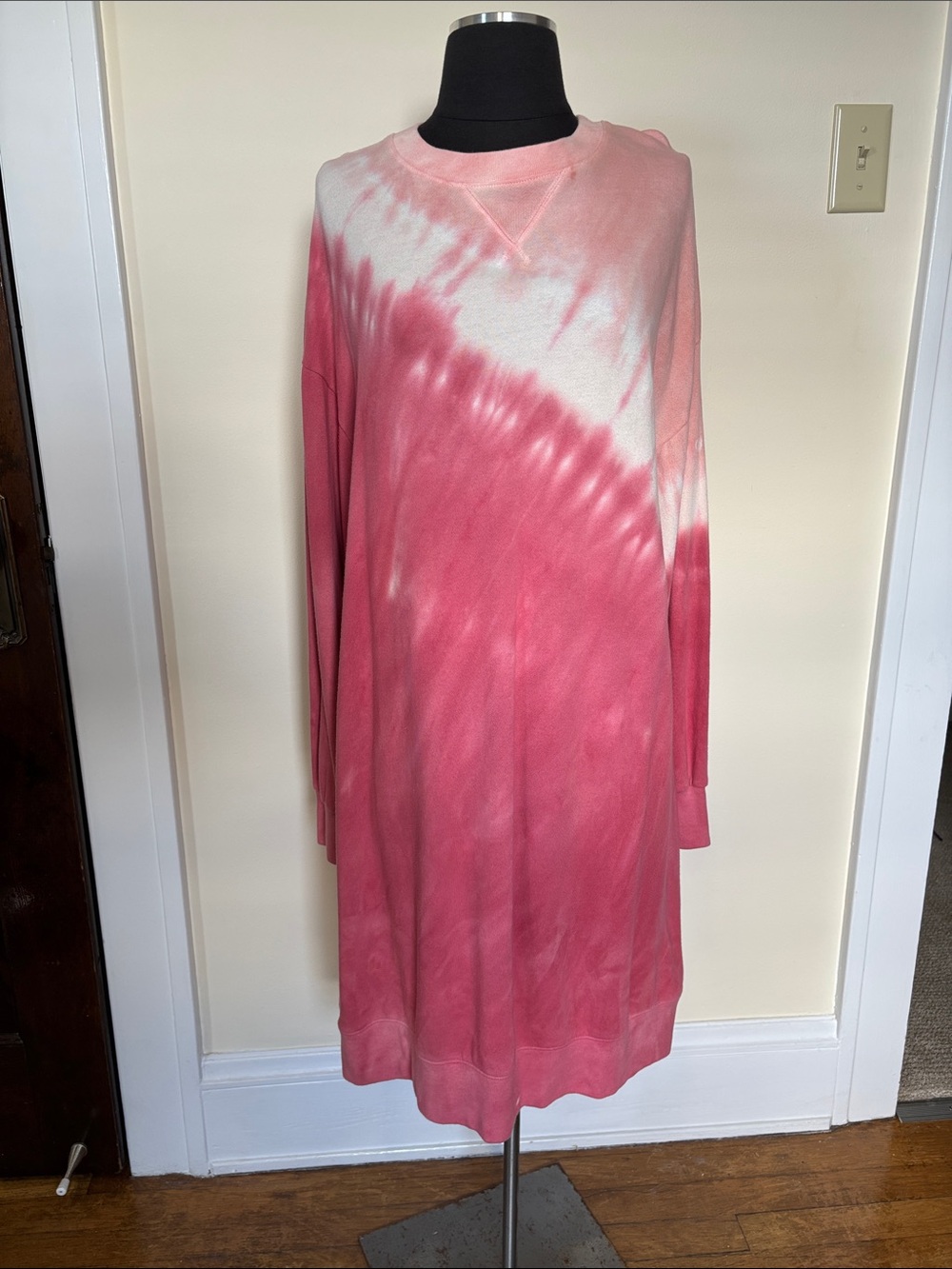 Old Navy Pink and White Tie-Dye Sweatshirt Dress
